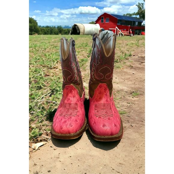 Roper Other - Roper Western Boots Cowgirl Girls Faux Ostrich Barbie Pink Toddler Size 8